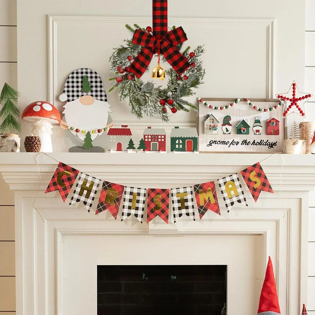 4pcs 9-Inch Mini Christmas Cabinet Bells Wreath Set with Bells, Frosted Cedar, Red Berries & Red & Black Plaid Bow - Norfolk Pine Artificial Material for Kitchen Cabinets, Holiday Decorations (No Maintenance Required), Doors, House Of Avana