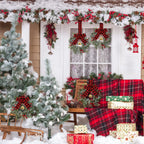4pcs 9-Inch Mini Christmas Cabinet Bells Wreath Set with Bells, Frosted Cedar, Red Berries & Red & Black Plaid Bow - Norfolk Pine Artificial Material for Kitchen Cabinets, Holiday Decorations (No Maintenance Required), Doors, House Of Avana