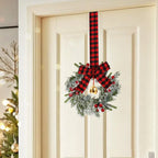 4pcs 9-Inch Mini Christmas Cabinet Bells Wreath Set with Bells, Frosted Cedar, Red Berries & Red & Black Plaid Bow - Norfolk Pine Artificial Material for Kitchen Cabinets, Holiday Decorations (No Maintenance Required), Doors, House Of Avana
