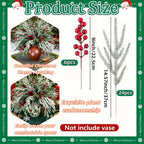 30pcs - Outdoor Artificial Norfolk Pine Branches with Red Berries - Realistic Pine Tree Wreath, Green Needles and Snow-Covered, Suitable for Outdoor Use - Christmas House Of Avana