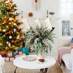 30pcs - Outdoor Artificial Norfolk Pine Branches with Red Berries - Realistic Pine Tree Wreath, Green Needles and Snow-Covered, Suitable for Outdoor Use - Christmas House Of Avana