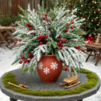 30pcs - Outdoor Artificial Norfolk Pine Branches with Red Berries - Realistic Pine Tree Wreath, Green Needles and Snow-Covered, Suitable for Outdoor Use - Christmas House Of Avana