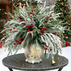 30pcs - Outdoor Artificial Norfolk Pine Branches with Red Berries - Realistic Pine Tree Wreath, Green Needles and Snow-Covered, Suitable for Outdoor Use - Christmas House Of Avana