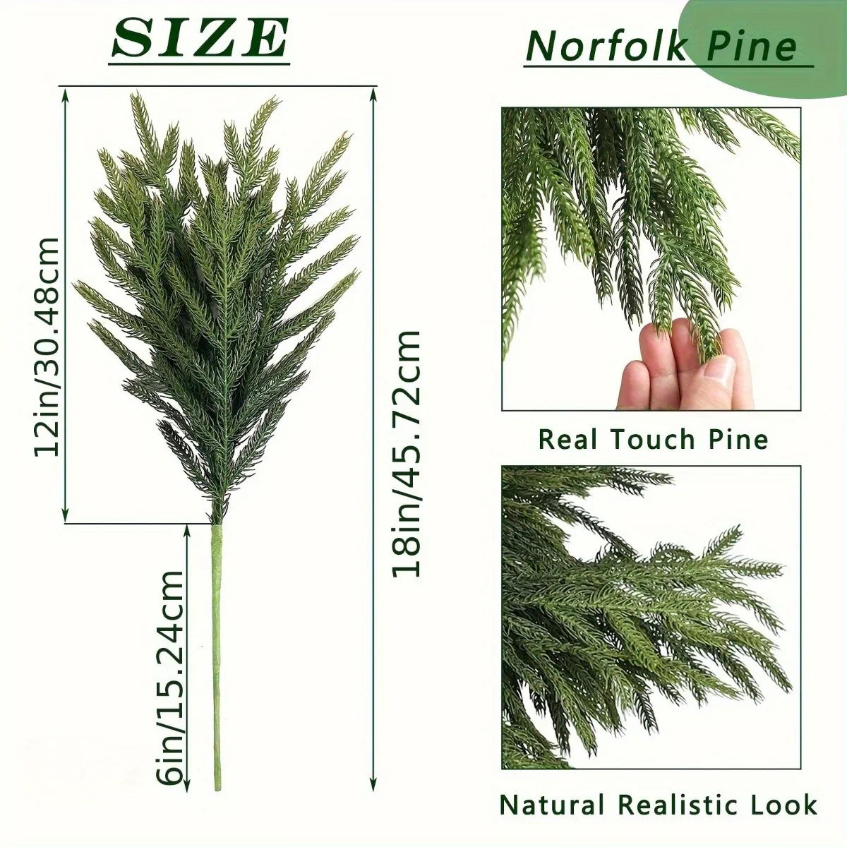10pcs Real Touch Artificial Norfolk Pine Branches - UV-Resistant Fake Plants, 45.72cm Evergreen Stems for Christmas, Halloween, Wedding, Home Decor - No Maintenance Faux Greenery Garland, Centerpieces, Table, Mantle, Shelf De House Of Avana
