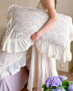 Delicate Floral Lace Ruffled Bedding Set / Purple Ever Lasting