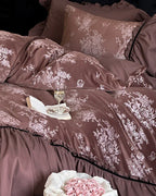 Jacquard Gilded Velvet Ruffled Bedding Set / Brown Ever Lasting