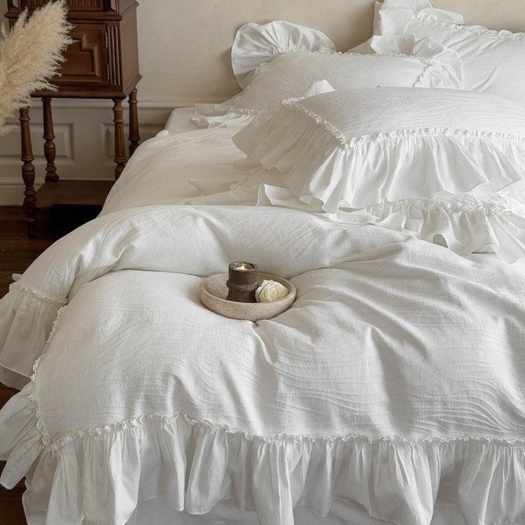 Jasmine White Ruffled Jacquard Bedding Set Ever Lasting