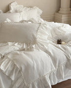Jasmine White Ruffled Jacquard Bedding Set Ever Lasting