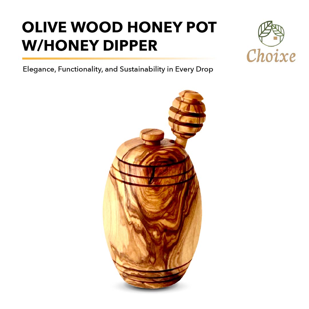 Olive Wood Honey Pot w/Honey Dipper Choixe