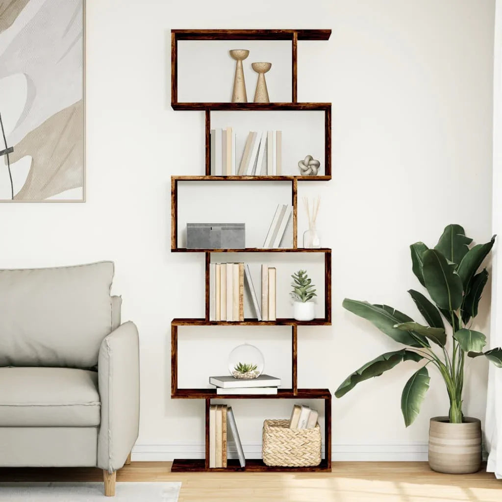 Room Divider Bookcase 6-Tier Smoked Oak 70x24x193 cm Engineered Wood House Of Avana [[SKU:HOA-BOK-021]]