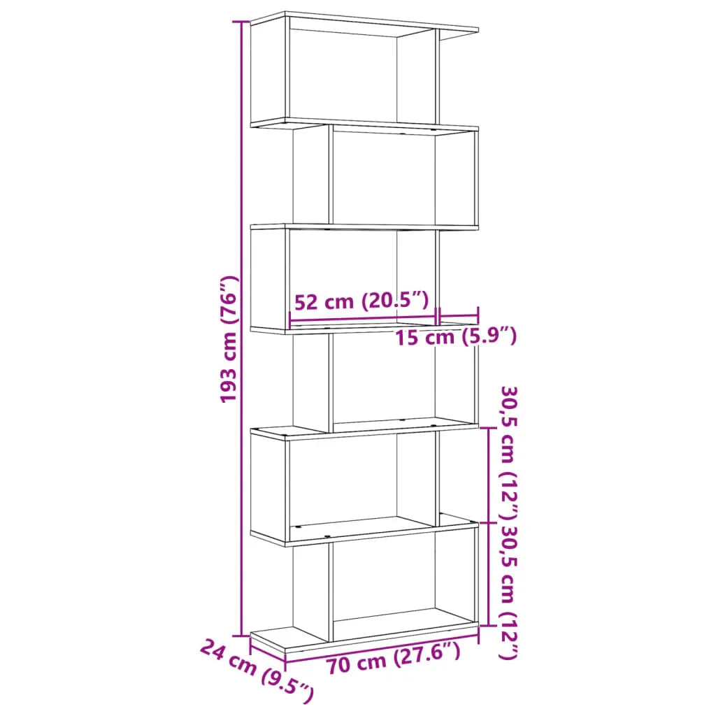 Room Divider Bookcase 6-Tier Smoked Oak 70x24x193 cm Engineered Wood House Of Avana [[SKU:HOA-BOK-021]]