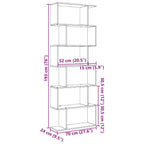 Room Divider Bookcase 6-Tier Smoked Oak 70x24x193 cm Engineered Wood House Of Avana [[SKU:HOA-BOK-021]]