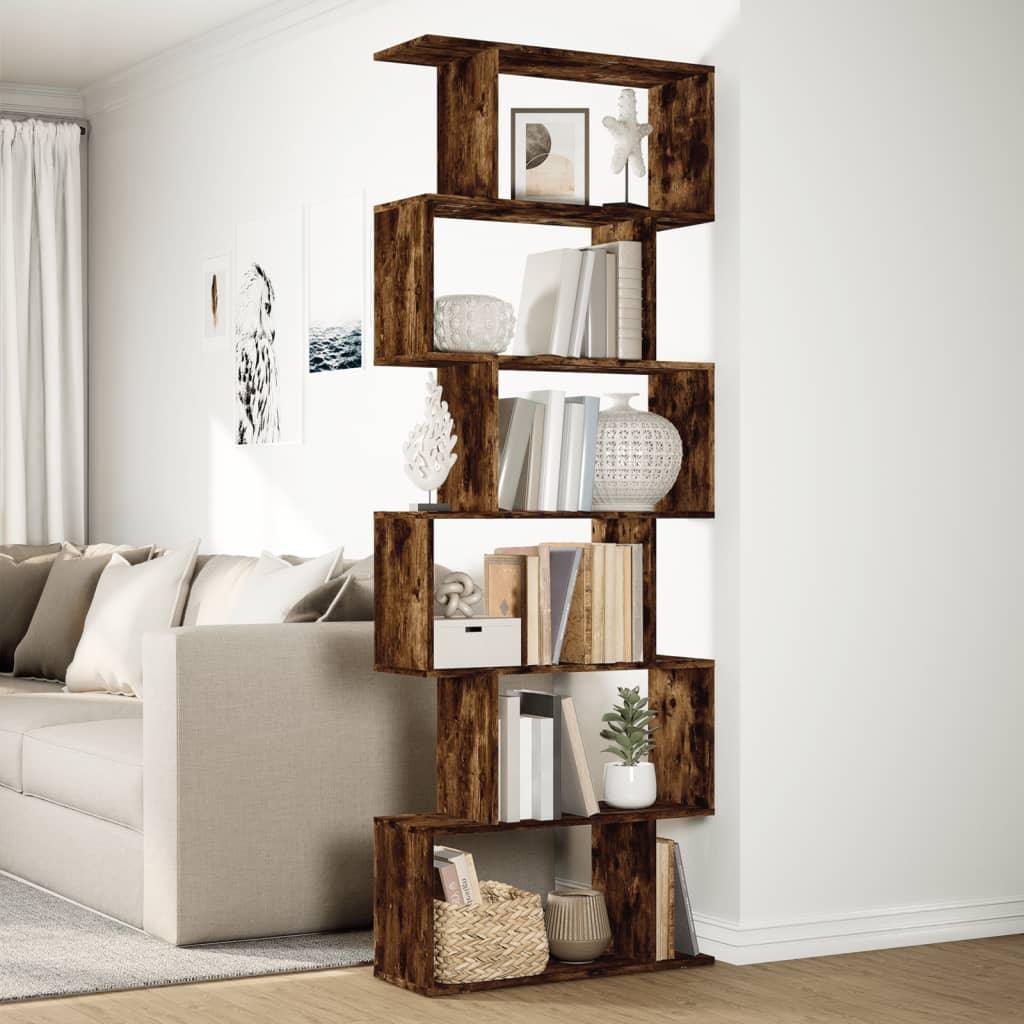 Room Divider Bookcase 6-Tier Smoked Oak 70x24x193 cm Engineered Wood House Of Avana [[SKU:HOA-BOK-021]]