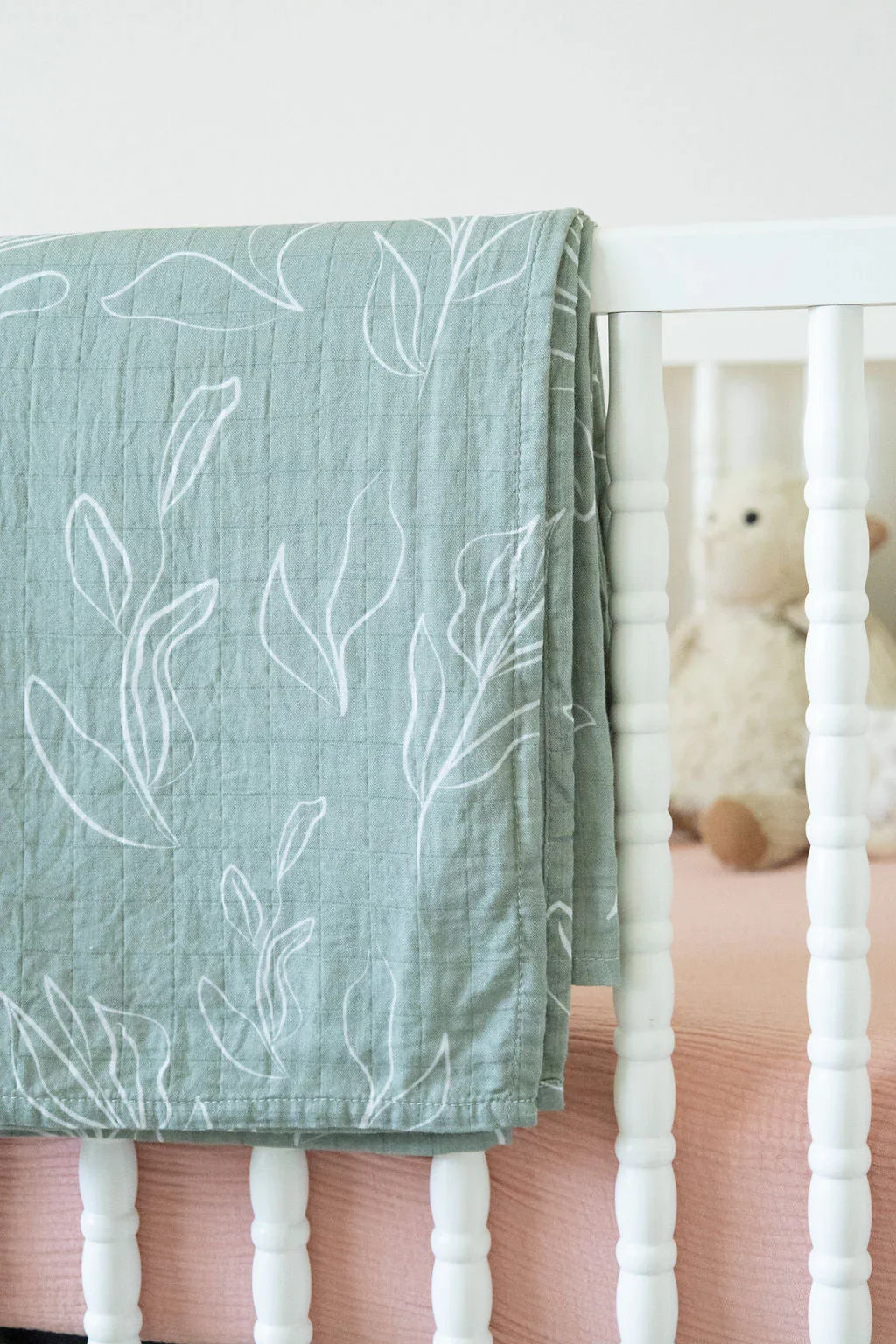 Organic Bamboo Cotton Muslin Swaddle Blanket in Natural Oasis Willow Cradle Comforts Co.
