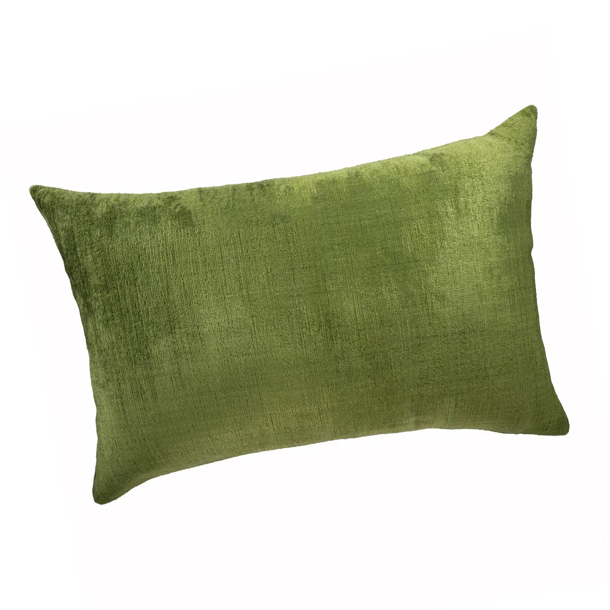 Olive Green Silk Velvet Ikat Pillow Cover X 24, back view - House Of Avana