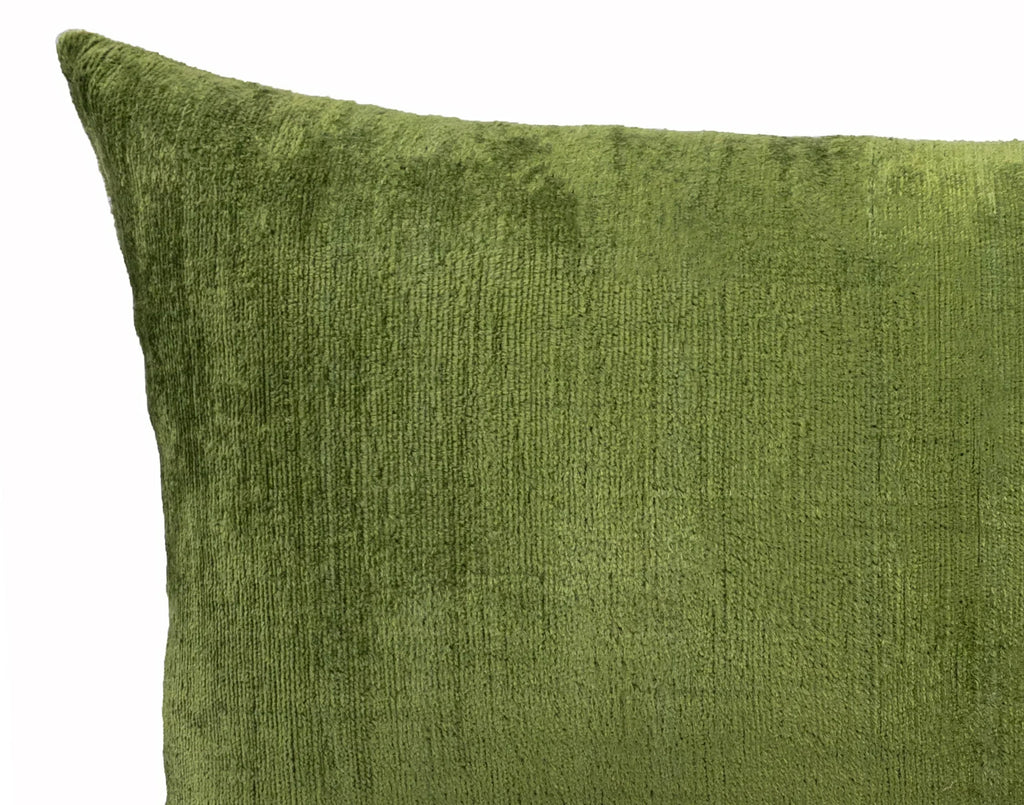 Olive Green Silk Velvet Ikat Pillow Cover X 24, side view - House Of Avana