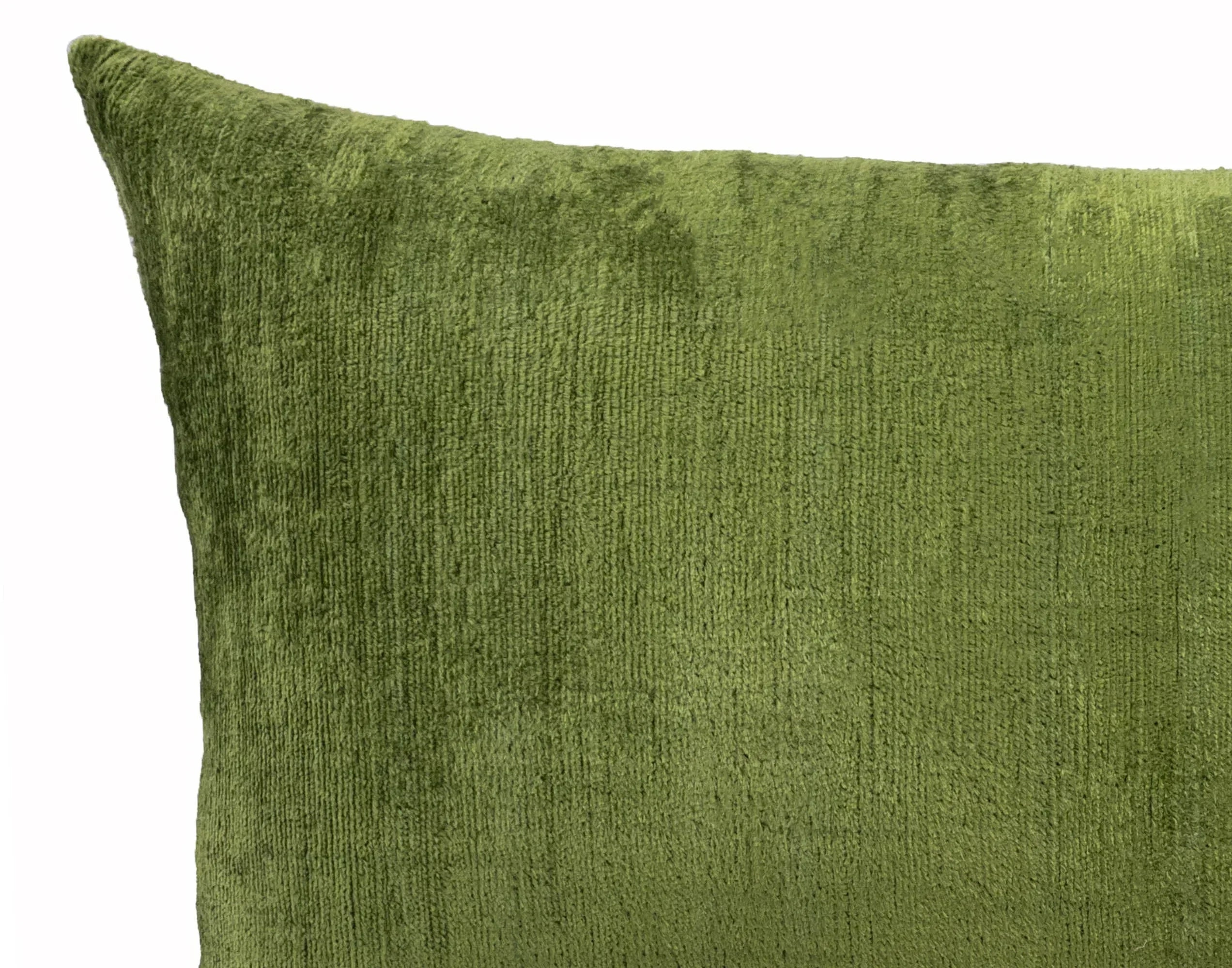 Olive Green Silk Velvet Ikat Pillow Cover X 24, side view - House Of Avana