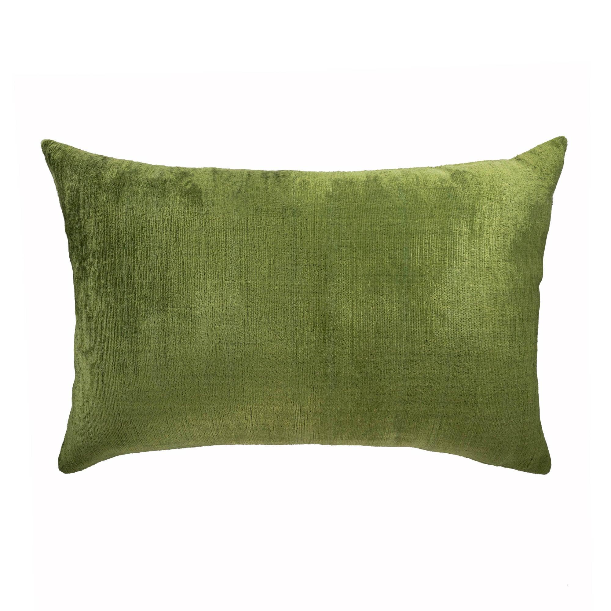 Olive Green Silk Velvet Ikat Pillow Cover X 24, lifestyle image - House Of Avana