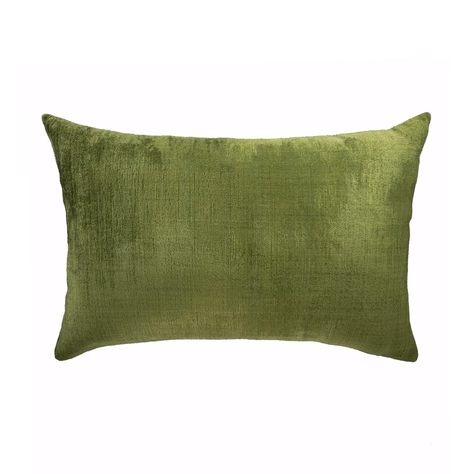 Olive Green Silk Velvet Ikat Pillow Cover X 24, front view - House Of Avana