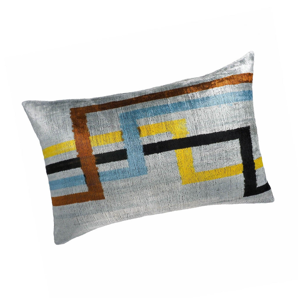 Olympia Silk Velvet Ikat Throw Pillow Cover X 24, back view - House Of Avana