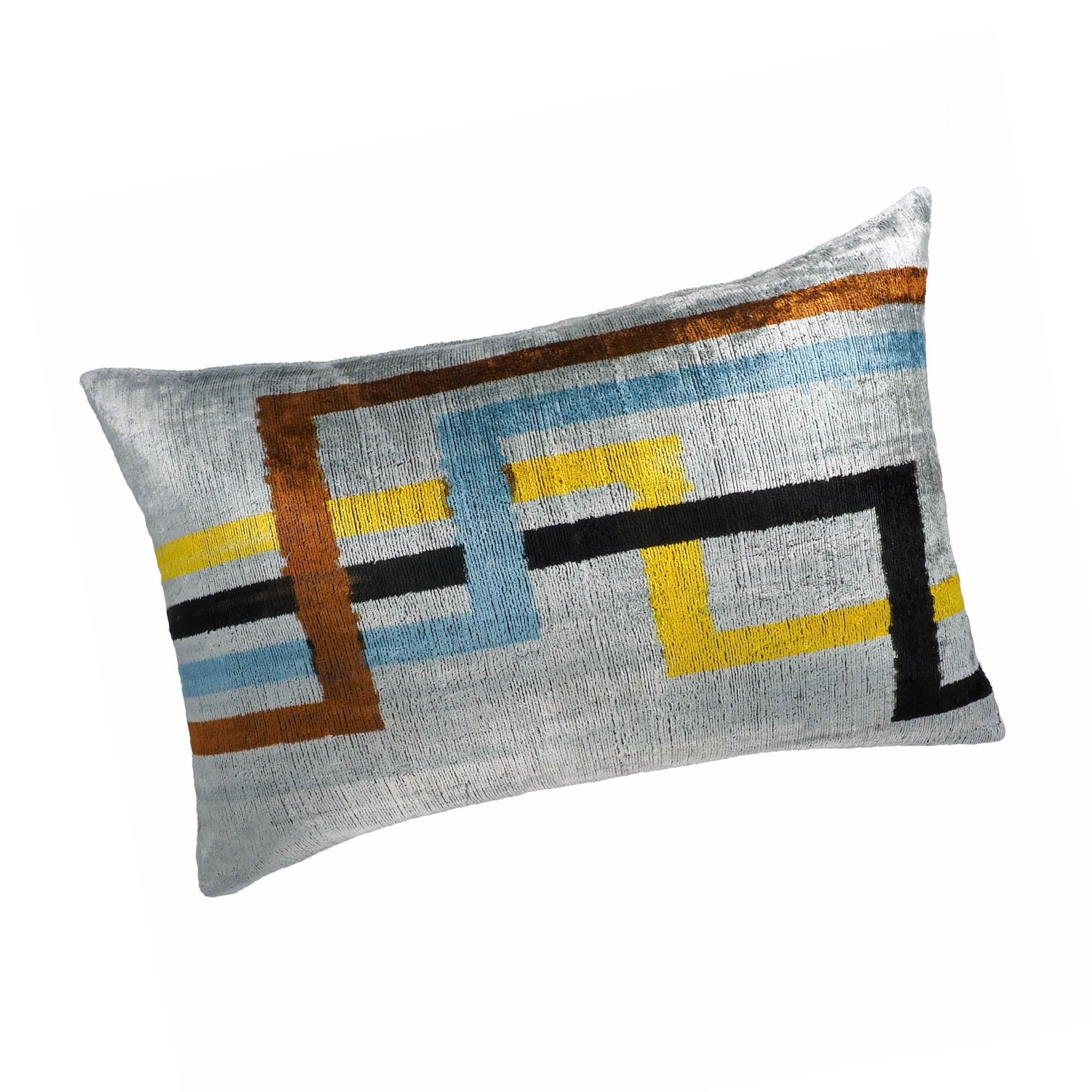 Olympia Silk Velvet Ikat Throw Pillow Cover X 24, back view - House Of Avana