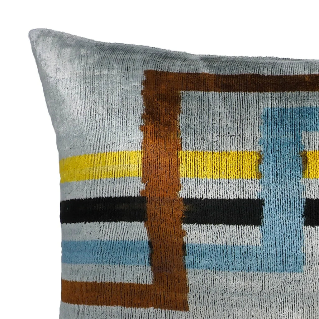 Olympia Silk Velvet Ikat Throw Pillow Cover X 24, side view - House Of Avana