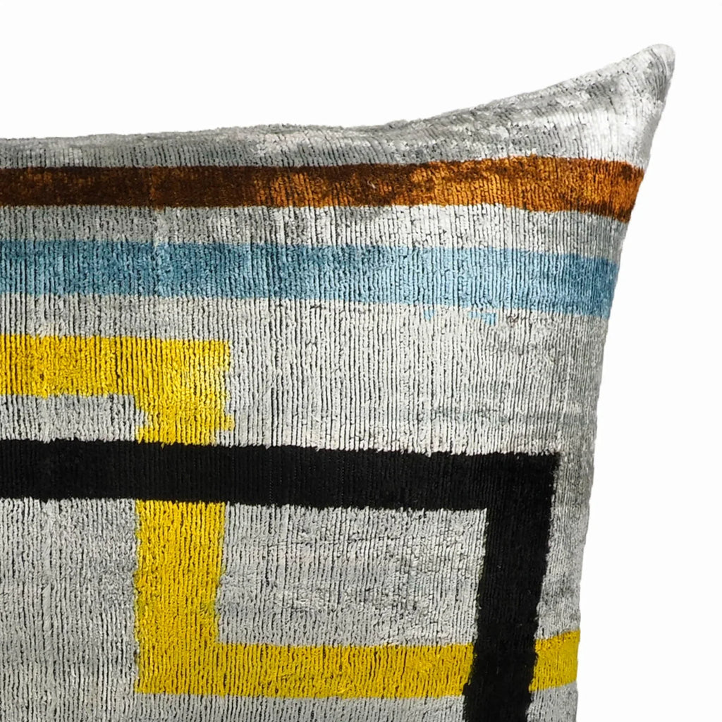 Olympia Silk Velvet Ikat Throw Pillow Cover X 24, detail shot - House Of Avana