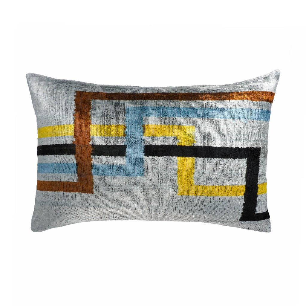 Olympia Silk Velvet Ikat Throw Pillow Cover X 24, front view - House Of Avana