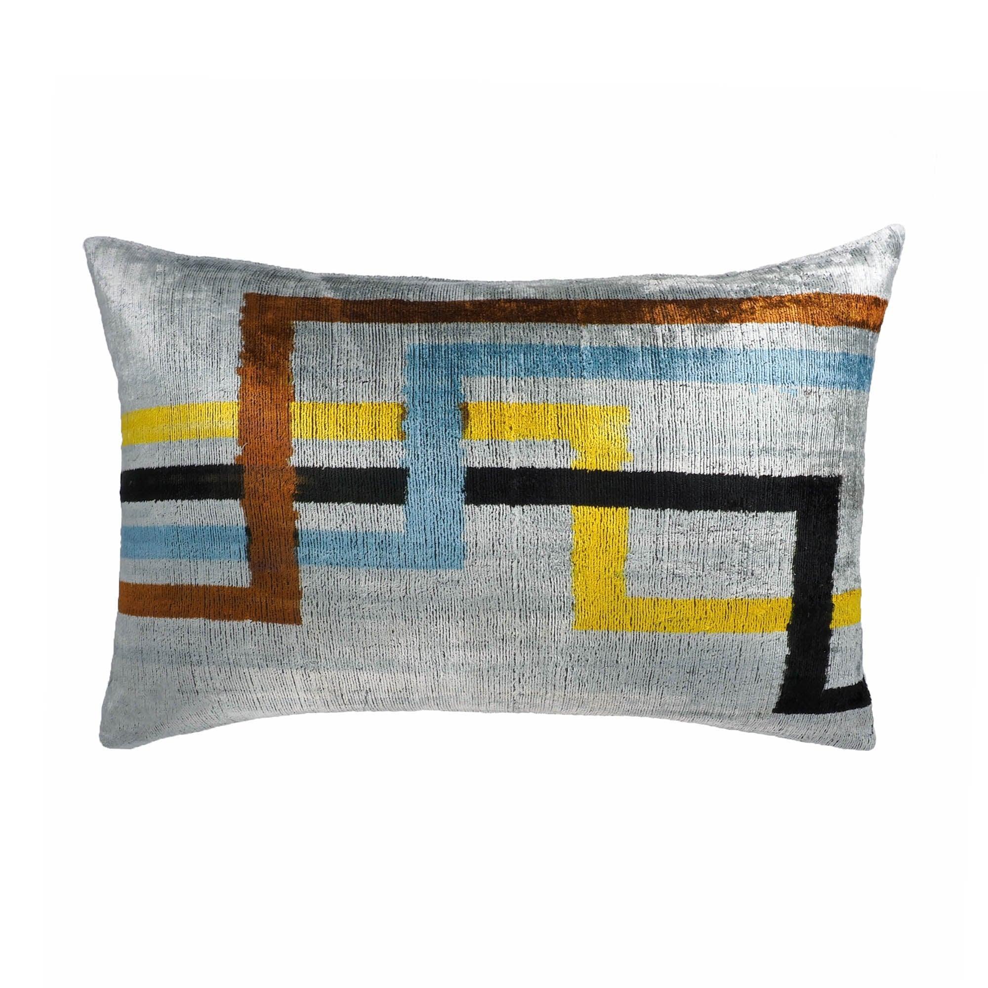 Olympia Silk Velvet Ikat Throw Pillow Cover X 24, front view - House Of Avana
