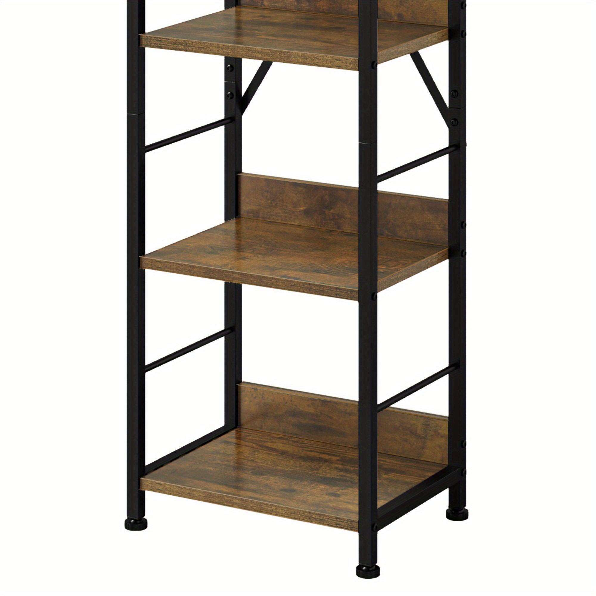 Rustic Brown Bookshelf Bookcase 6 Tiers, Floor Standing Book Shelf with 4 Hooks, Wooden Shelf and Metal Frame Book Rack Industrial Tall Shelf Unit Storage for Living Room, Home Office House Of Avana
