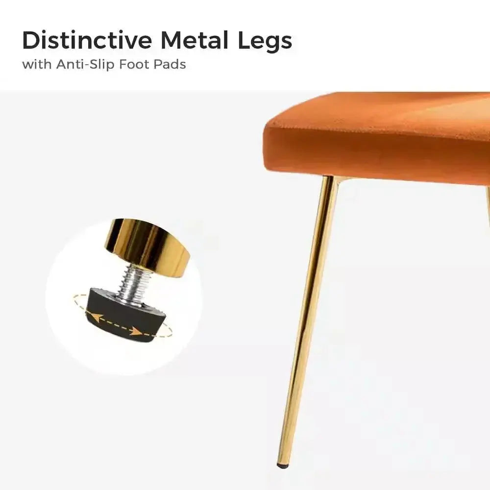Orange Velvet Upholstered Wingback Accent Side Chair with Gold Metal Legs