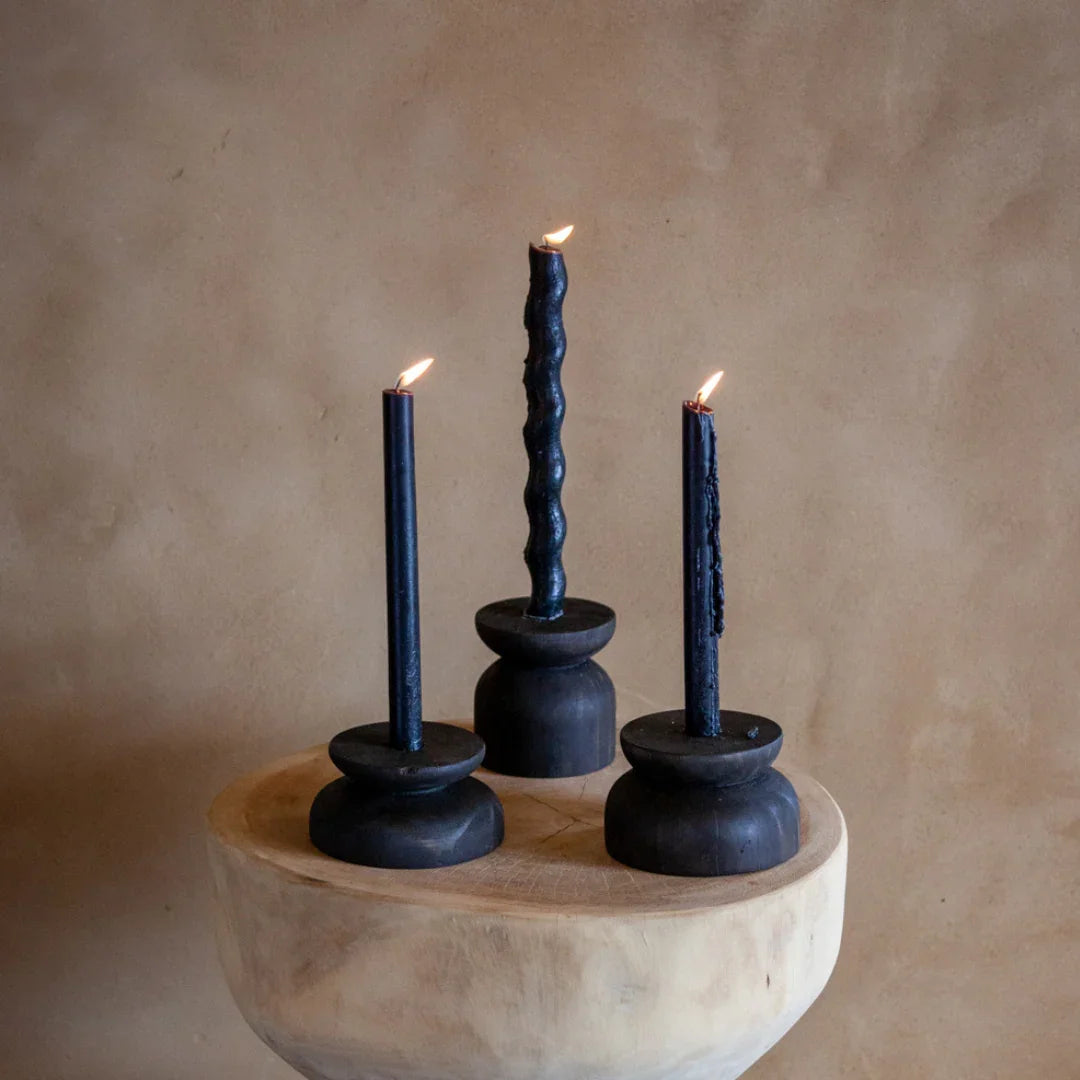 Organic Wood Taper Candlestick Holder, back view - House Of Avana