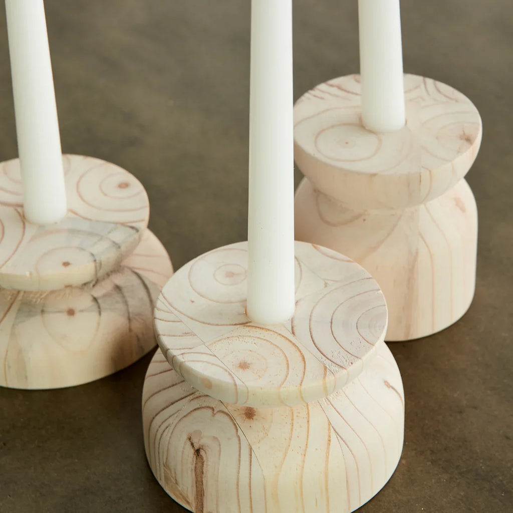 Organic Wood Taper Candlestick Holder, side view - House Of Avana