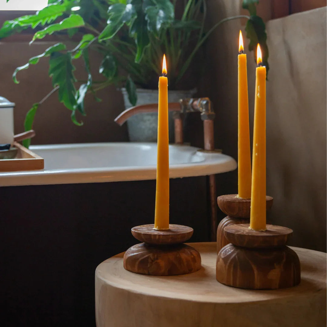 Organic Wood Taper Candlestick Holder, top view - House Of Avana