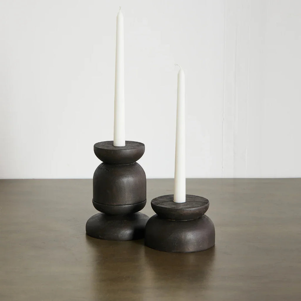 Organic Wood Taper Candlestick Holder, angled view - House Of Avana