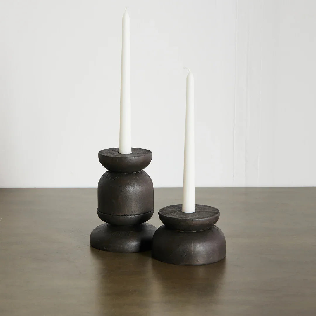 Organic Wood Taper Candlestick Holder, angled view - House Of Avana