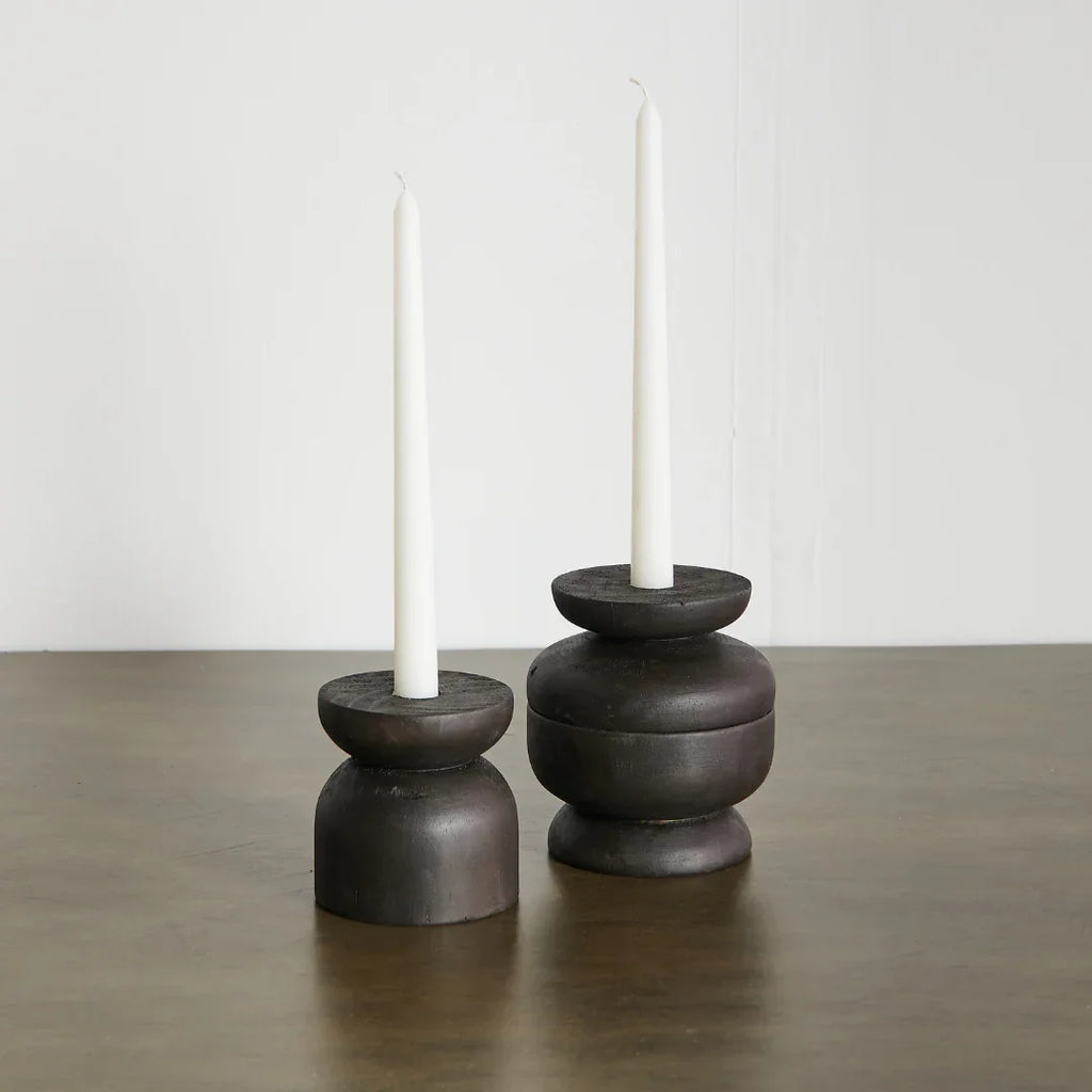 Organic Wood Taper Candlestick Holder, angled view - House Of Avana