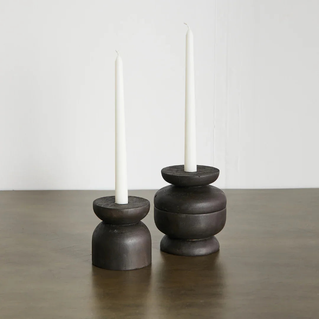 Organic Wood Taper Candlestick Holder, angled view - House Of Avana