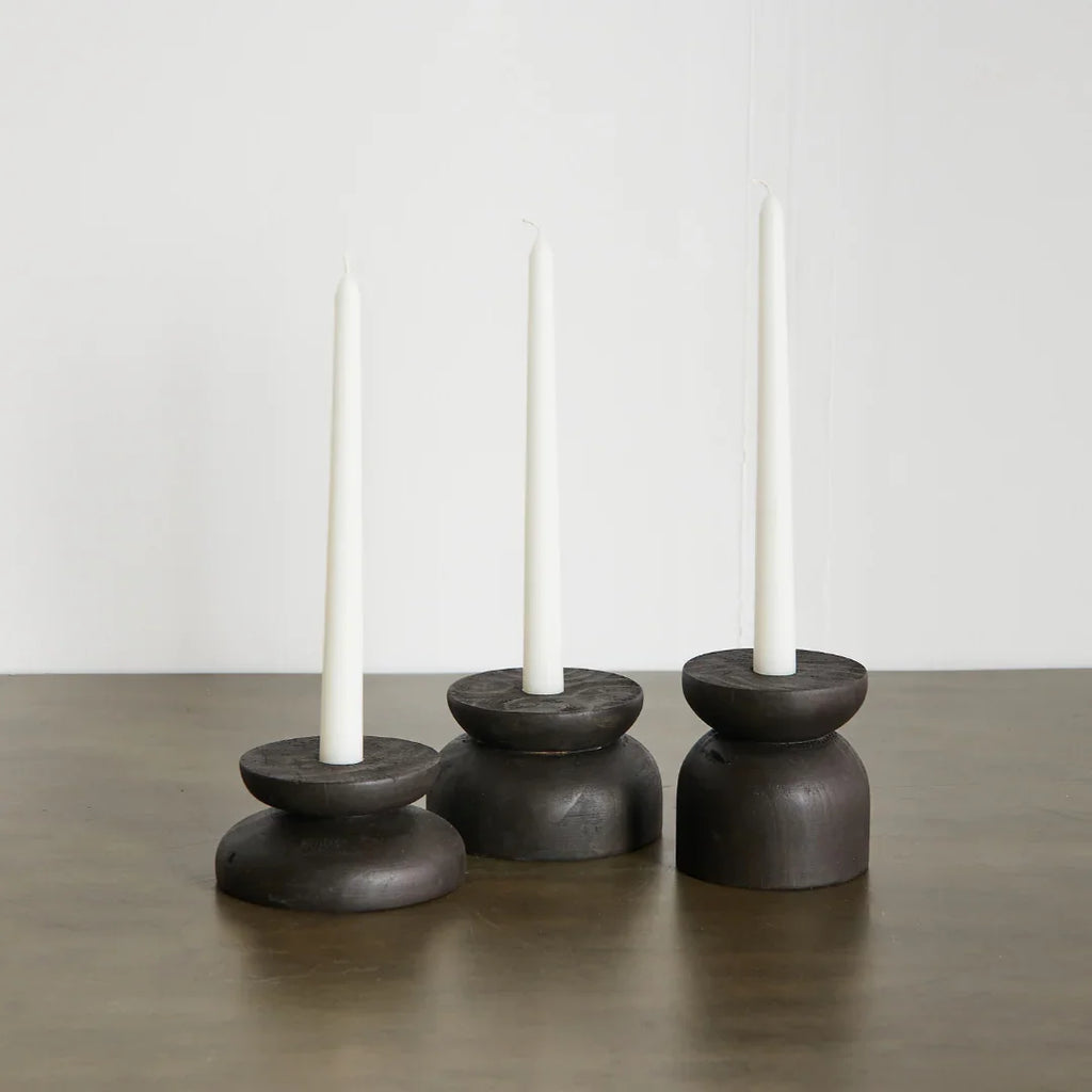 Organic Wood Taper Candlestick Holder, angled view - House Of Avana