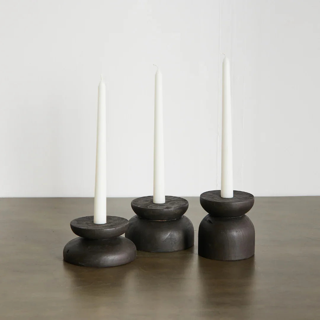 Organic Wood Taper Candlestick Holder, angled view - House Of Avana