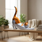 Origami Stretching Cat Figurine White and Orange Decor for Cat Lovers
