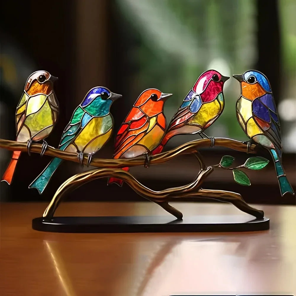 2d Stained Birds-on-branch Household Metal Table Decor Home Ornaments, front view - House Of Avana