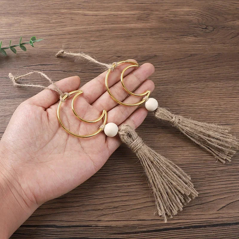 Ornament - Wooden Beads Moon Tassel Wall Decor