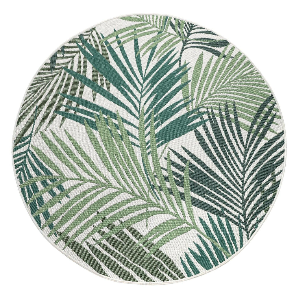 Outdoor Rug Ostende Palm Leaf Pattern - Green White RugYourHome