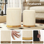 Velvet Storage Ottoman Set of 2 Modern Round Ottoman w/ Storage for Living Room House Of Avana [[SKU:HOA-OTT-003]]