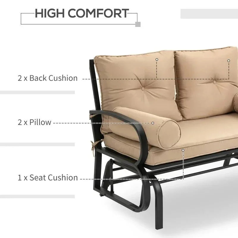 Outdoor Garden Patio Rocking Glider Chair Loveseat with Tan Khaki Cushions