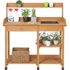 Outdoor Garden Wood Potting Bench Work Table with Sink in Light Oak Finish