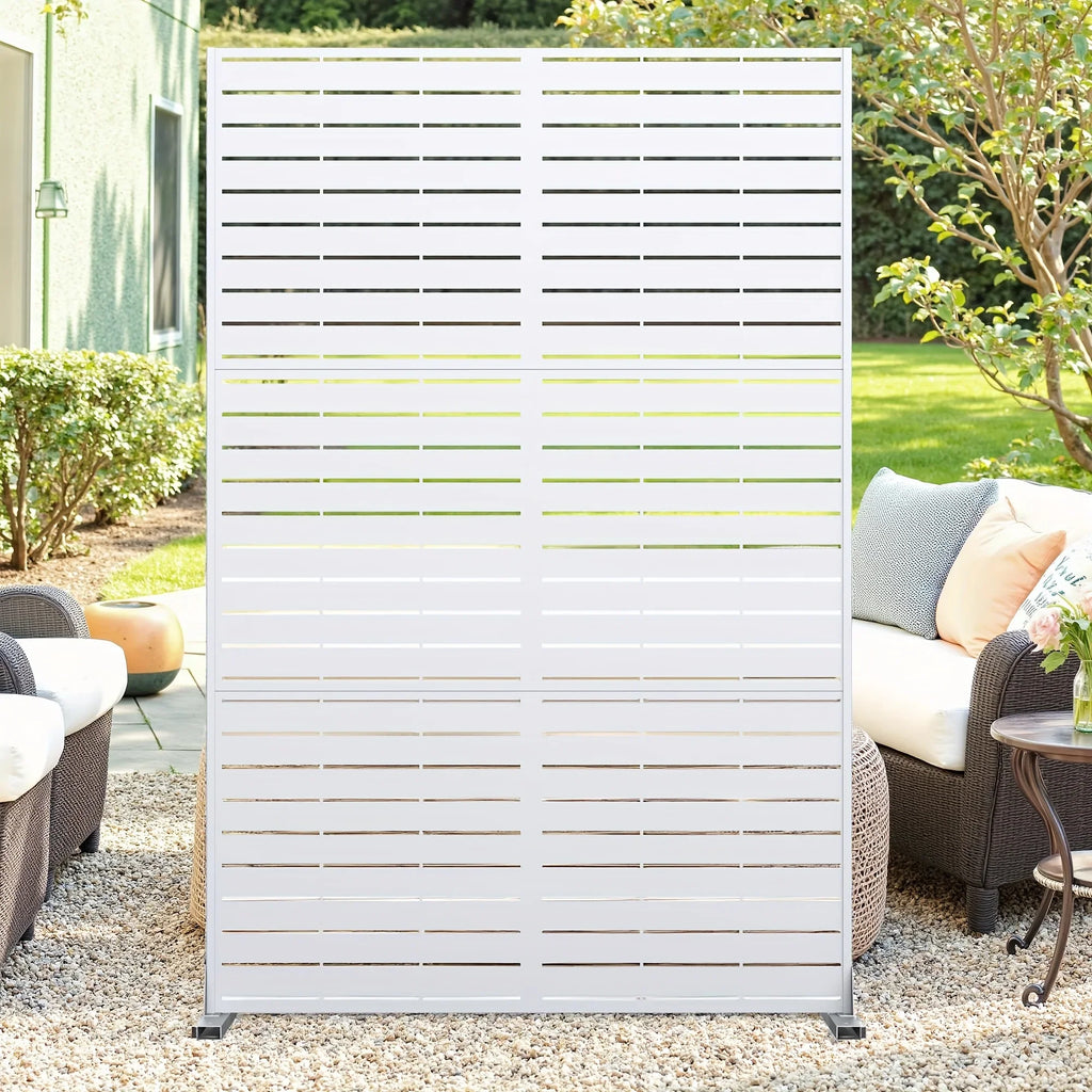 Outdoor Metal Privacy Screen 182.88cm H x 119.38cm W Freestanding Fence & Room Divider with Stand - Heavy-Duty Modern Design, Weather-Resistant Metal Panels with Pattern, Easy Assembly for Patio, Garden, Deck, Balcony, Lawn - House Of Avana