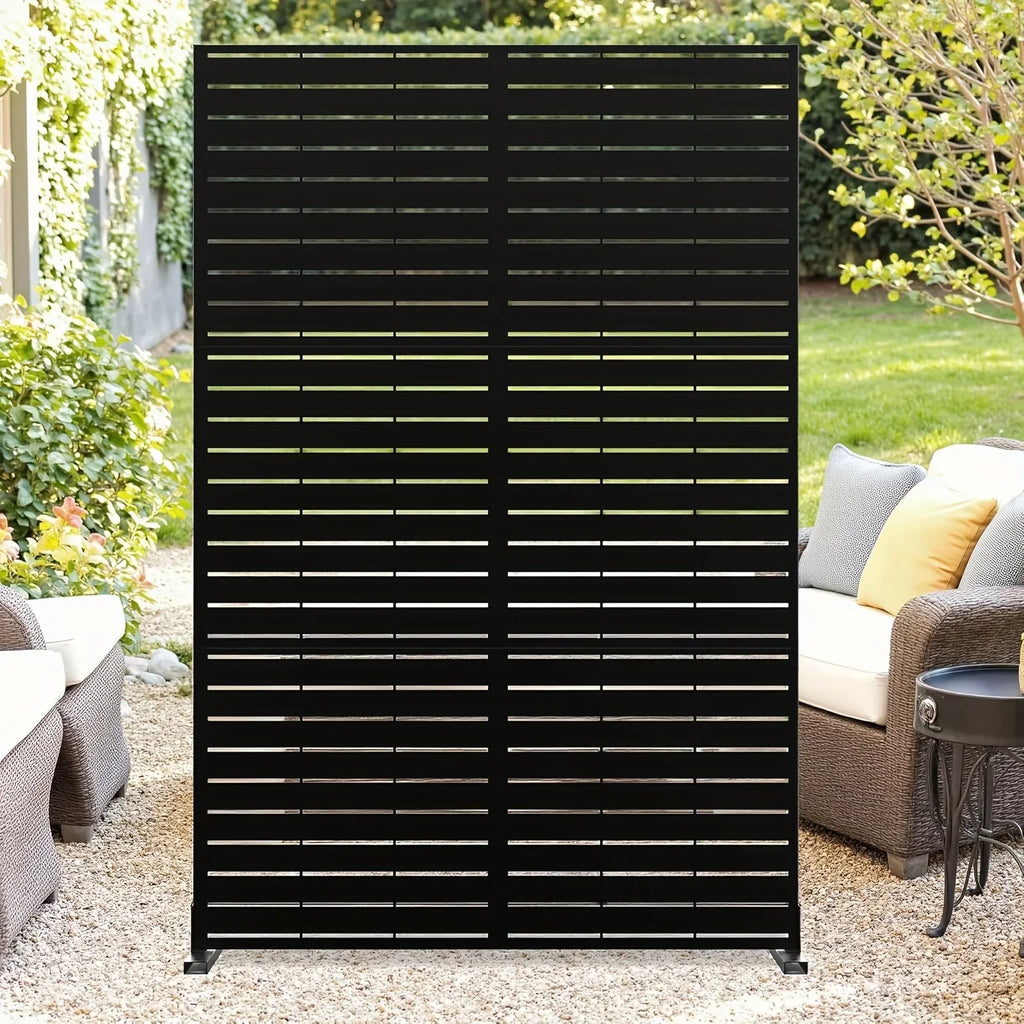 Outdoor Metal Privacy Screen 182.88cm H x 119.38cm W Freestanding Fence & Room Divider with Stand - Heavy-Duty Modern Design, Weather-Resistant Metal Panels with Pattern, Easy Assembly for Patio, Garden, Deck, Balcony, Lawn - House Of Avana