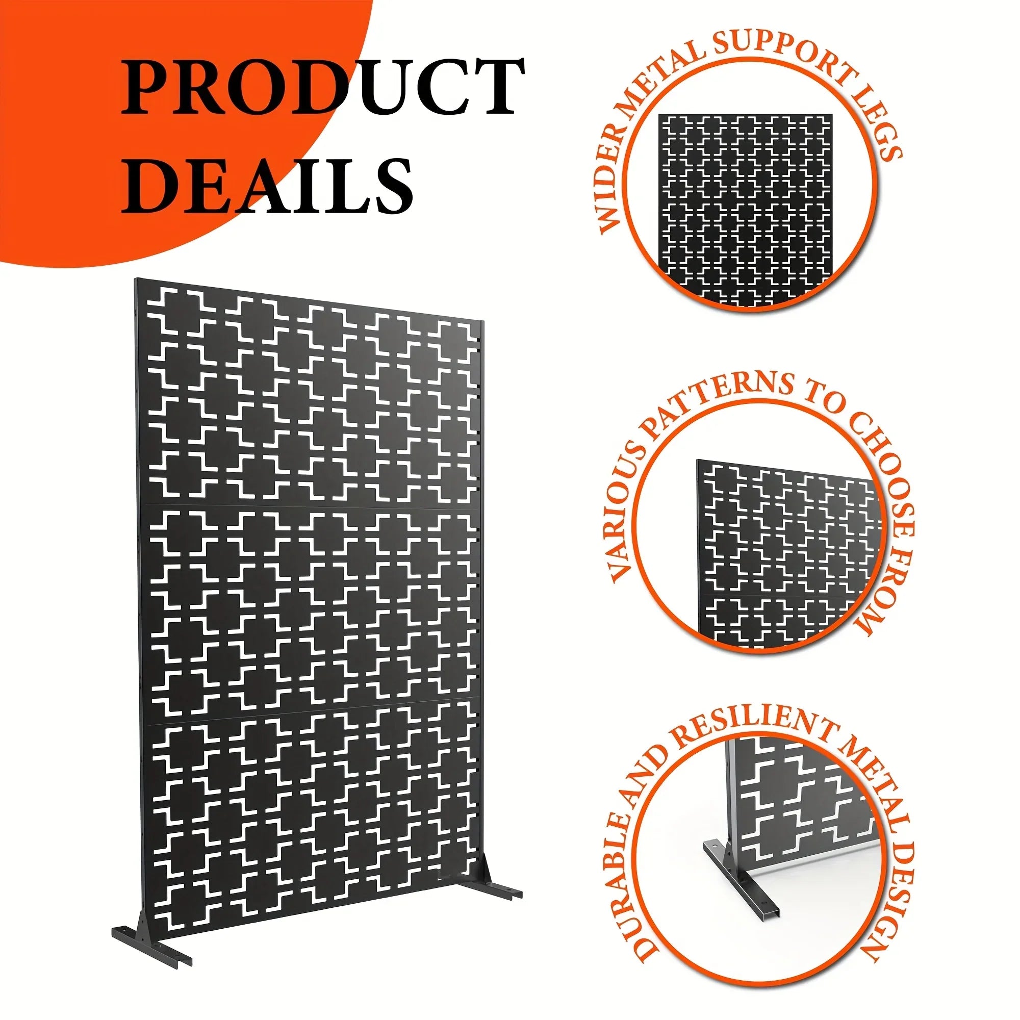 Outdoor Metal Privacy Screen 182.88cm H x 119.38cm W Freestanding Fence & Room Divider with Stand - Heavy-Duty Modern Design, Weather-Resistant Metal Panels with Pattern, Easy Assembly for Patio, Garden, Deck, Balcony, Lawn - House Of Avana